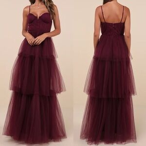 Unforgettable Poise Plum Purple Tulle Bustier Tiered Maxi Dress